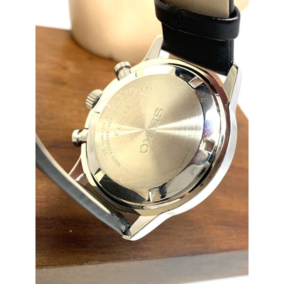 Seiko Men's Watch SSB007 Quartz Chronograph Black Dial Leather Strap 40mm - Picture 7 of 14